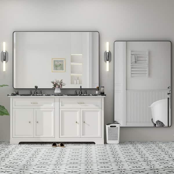 60 in. H x 40 in. W Rectangular Tempered Glass and Aluminum Alloy Framed Wall Bathroom Vanity Mirror in Matte Black