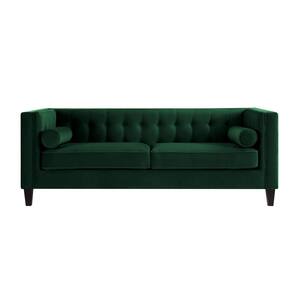 Miah 34 in. Green Velvet 3-Seater Tuxedo Sofa with Removable Cushions