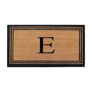 Black/Beige 24 in. x 39 in. Coir PVC Classic Border Heavy Duty Boot Scrapper Monogrammed E Door Mat