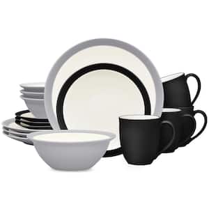 Colorwave Slate 16-Piece Curve (Gray & Black) Stoneware Dinnerware Set Graphite & Slate, Service For 4