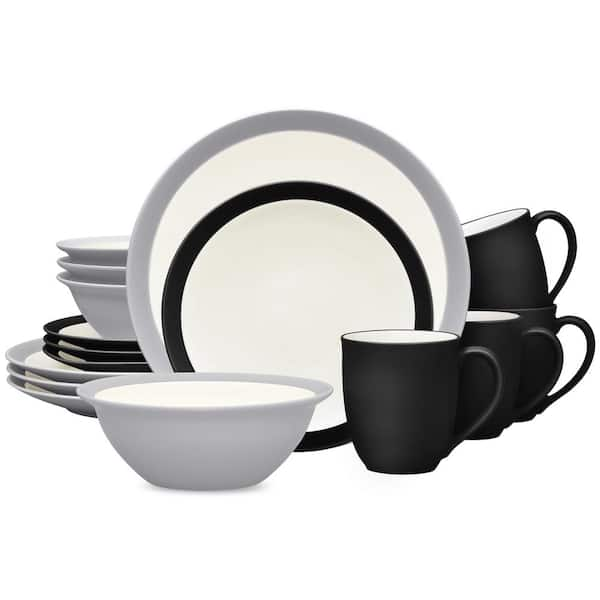 Noritake Colorwave Slate 16-Piece Curve (Gray & Black) Stoneware ...