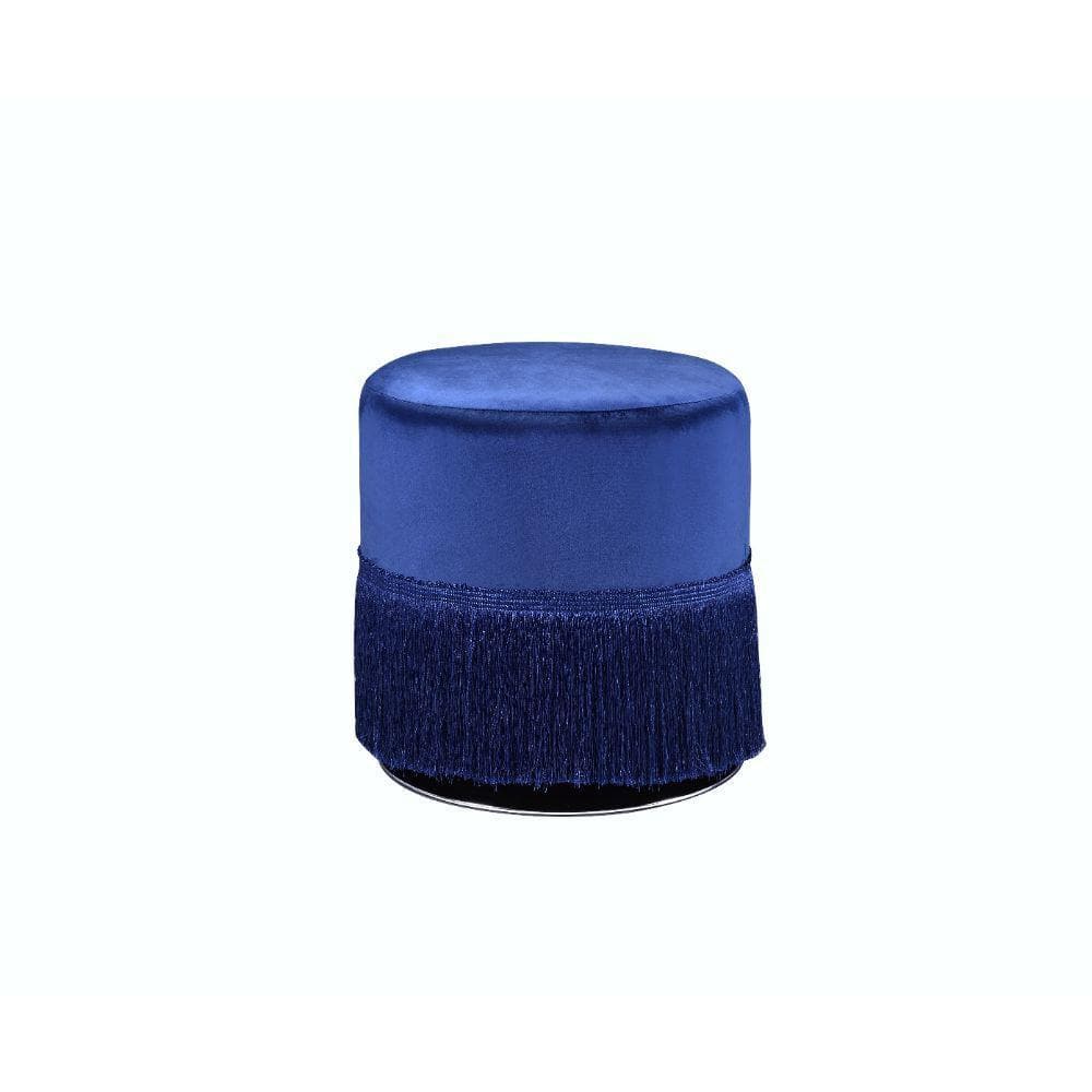 Dark Blue Velvet Tassel Base Ottoman Footstool