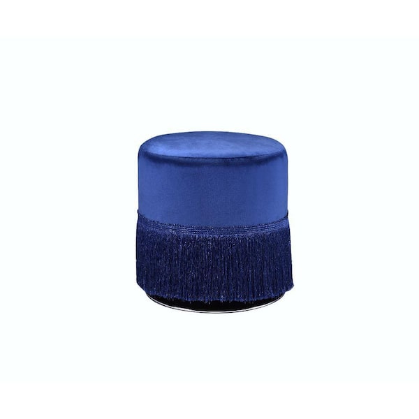 Unbranded Dark Blue Velvet Tassel Base Ottoman Footstool