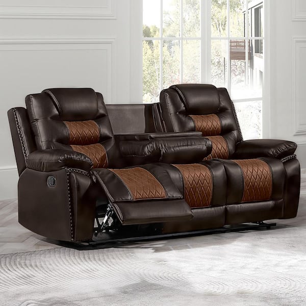 NEW CLASSIC HOME FURNISHINGS New Classic Furniture Nikko 85 in. Pillow Arm Faux Leather Rectangle Sofa in Brown
