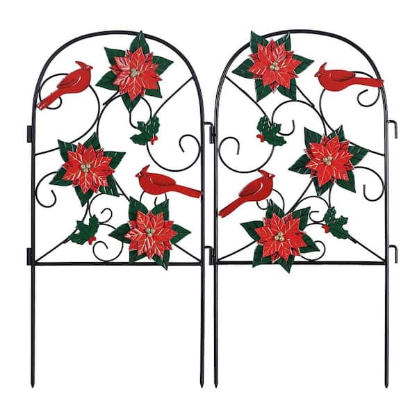 2-Pack 24.4 in. Metal Poinsettia and Red Bird Christmas Garden Stakes