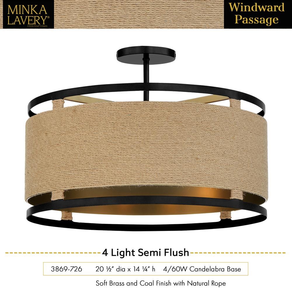 Windward Passage 4-Light Coal and Soft Brass Drum Ceiling Light