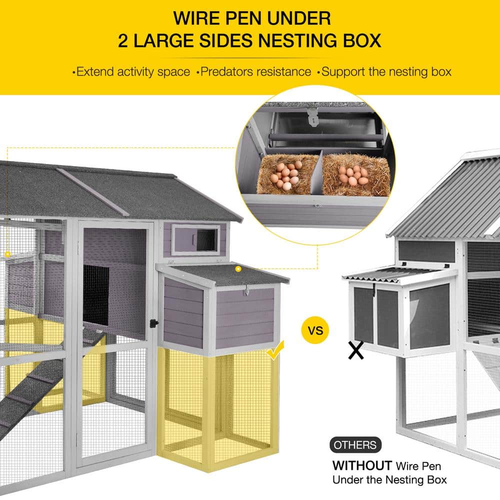 Large Wooden Chicken Coop with Galvanized Wire for 6-8 Chickens