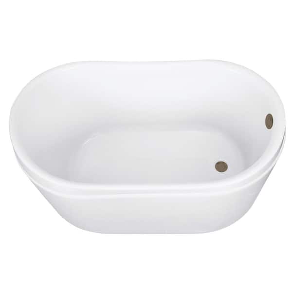 Kingston Brass Aqua Eden 52 in. Acrylic Flatbottom Freestanding Soaking Bathtub in Glossy White/Antique Brass with Drain