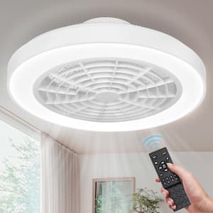 19 in. Indoor White Caged Enclosed Ceiling Fan with LED Light Modern Low Profile Ceiling Fan with Remote and App Control