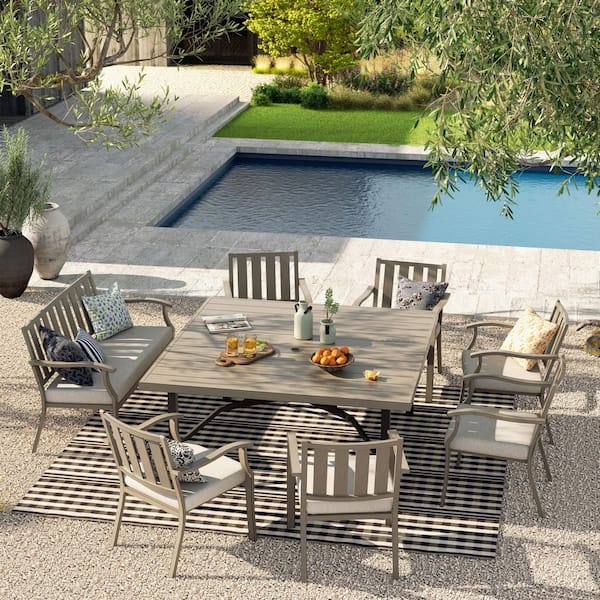 AZUR 8-Piece Aluminum Outdoor Dining Set with Echo Dune Sunbrella Cushions