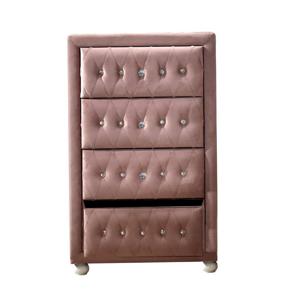 Acme Furniture  Reggie 4-Drawer Pink Fabric Chest of Drawer 38 in. x 18 in. x 25 in. - 3