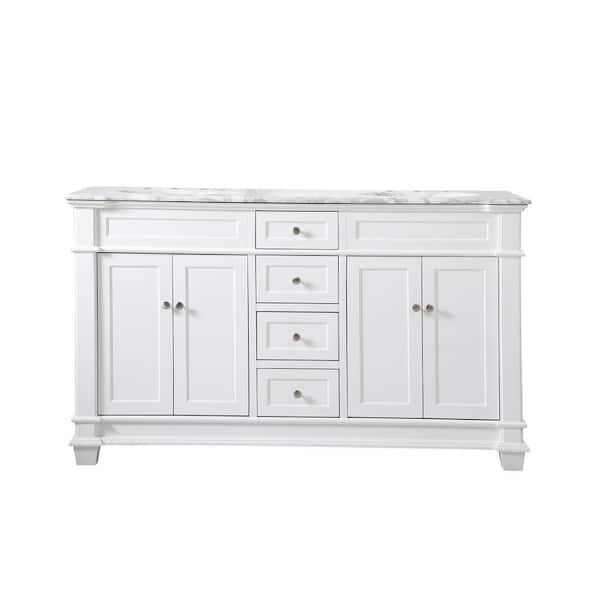Unbranded Timeless Home 60 in.W x 21.5 in.D x 35 in.H Double Bath Vanity in White with Marble Vanity Top in White with White Basin