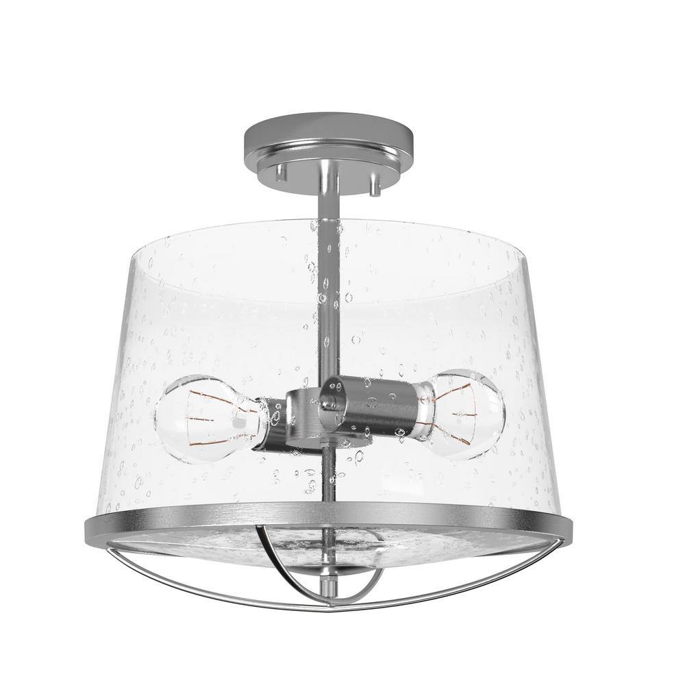 Darby Satin Platinum Glass Semi-Flush Mount Ceiling Light