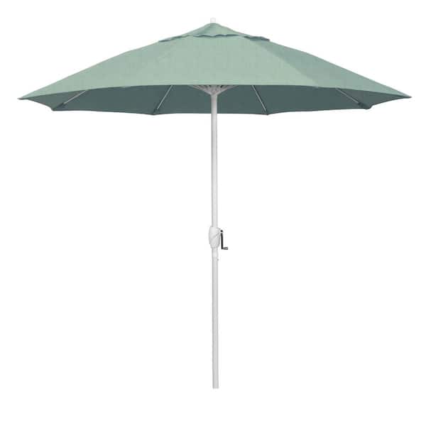 California Umbrella 9 ft. Matted White Aluminum Market Patio Umbrella Fiberglass Ribs and Auto Tilt in Spa Sunbrella