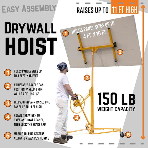 PRO SERIES 11 ft. Heavy Duty Welded Steel Drywall Lifter and Panel Hoist Jack 150 lbs. Load Capacity 800012 The Home Depot