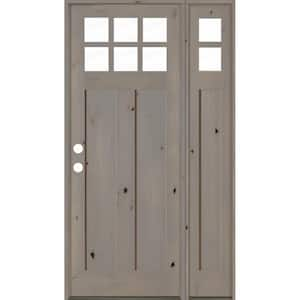 50 in. x 96 in. Craftsman 3-Panel Right-Hand 6-Lite Clear Glass Knotty Alder Gray Wood Prehung Front Door Right Sidelite