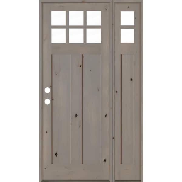 Krosswood Doors 56 in. x 96 in. Alder 3-Panel Right-Hand/Inswing 1/4 Lite Clear Glass Gray Stain Wood Prehung Front Door/Right Sidelite