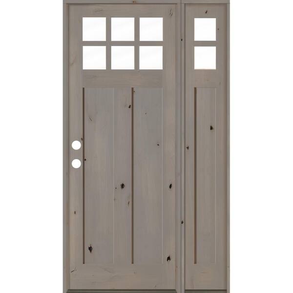 Krosswood Doors 46 in. x 96 in. Knotty Alder Right-Hand/Inswing 6-Lite Clear Glass Right Sidelite Grey Stain Wood Prehung Front Door