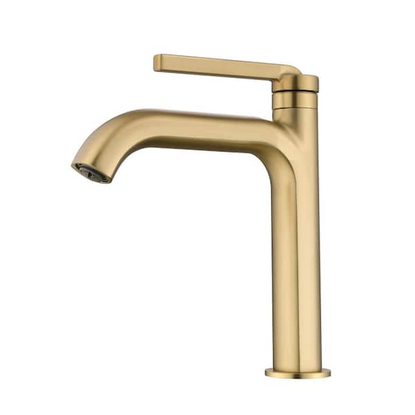FLG Single Handle Single Hole Bathroom Faucet Brass Modern Deck Mount Bathroom Sink Basin Faucets in Brushed Gold
