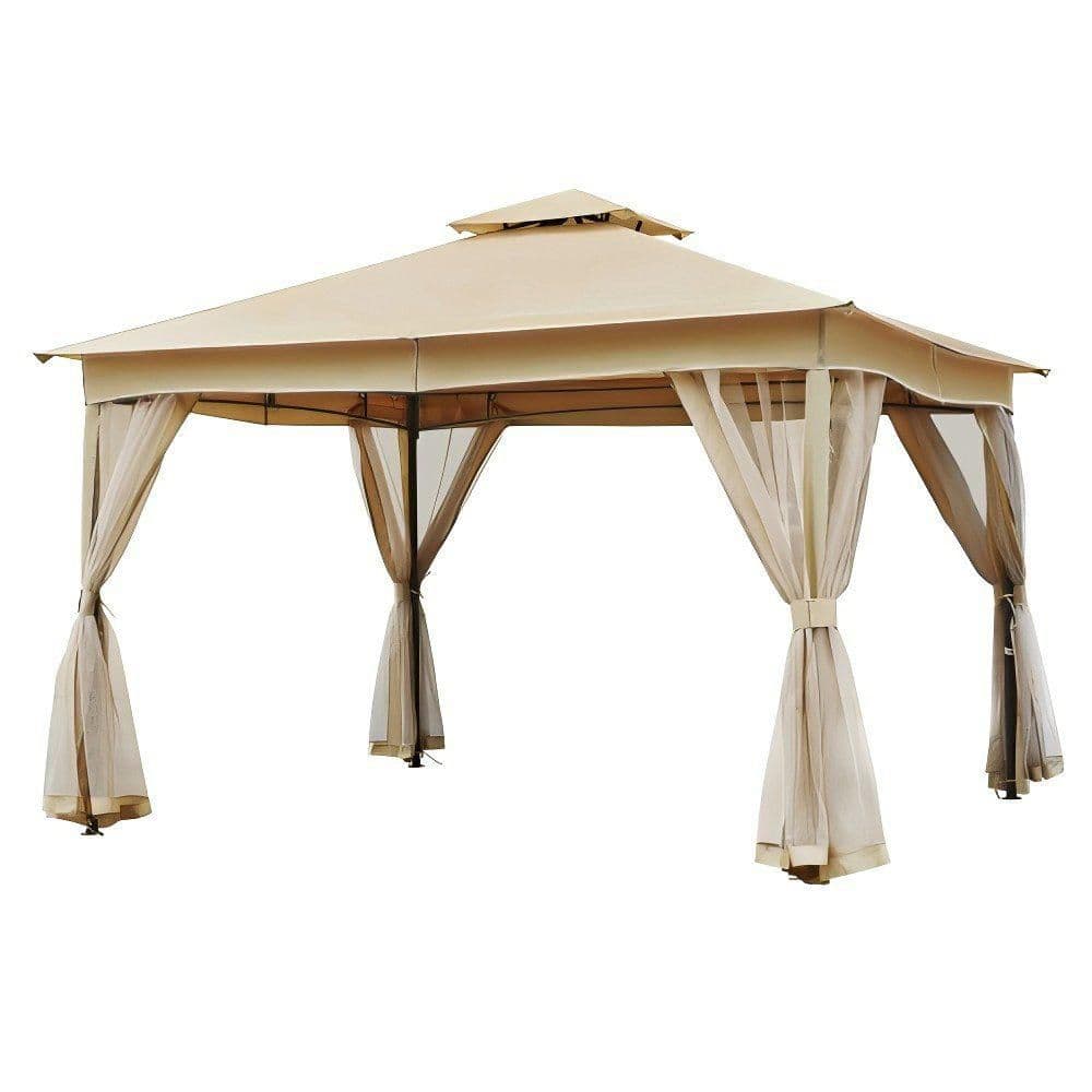 10 ft. x 12 ft. Beige Steel Outdoor Gazebo Tent with Double