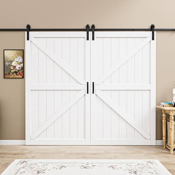 96 in. x 84 in. Paneled Off White Primed MDF British K Shape MDF Sliding Barn Door with Hardware Kit and Soft Close