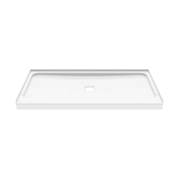 Showercast 60 in. L x 32 in. W Alcove Shower Pan Base in White with Square Chrome Center Drain