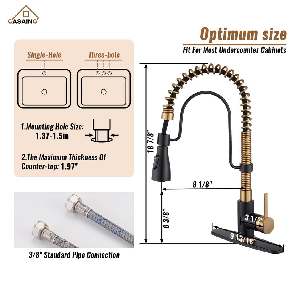 Matte Black and Brushed Gold Stainless Steel Pull Down Kitchen Faucet