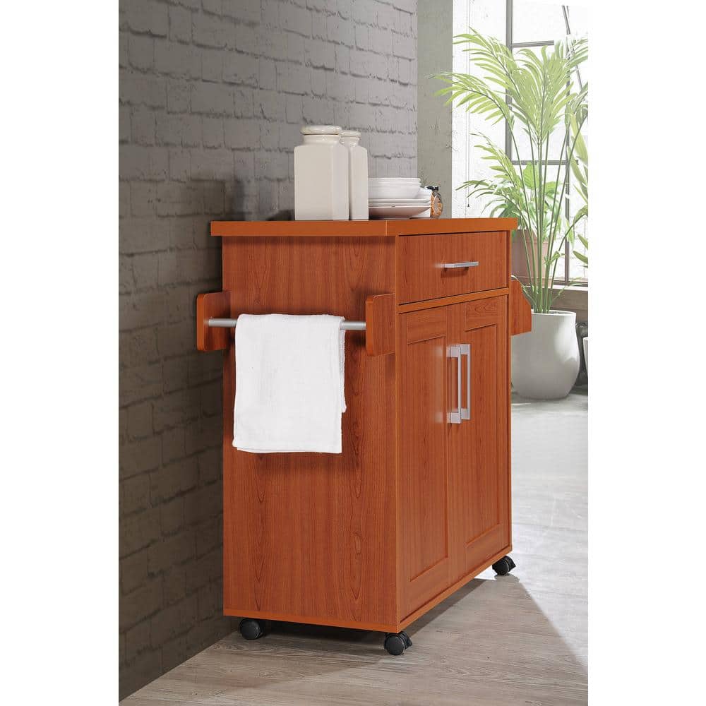 White Kitchen Island with Spice Rack and Towel Holder - thumbnail 7