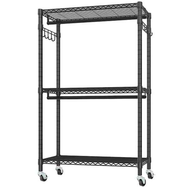 Unbranded Black Metal Garment Clothes Rack with Wheels 45 in. W x 80 in. H