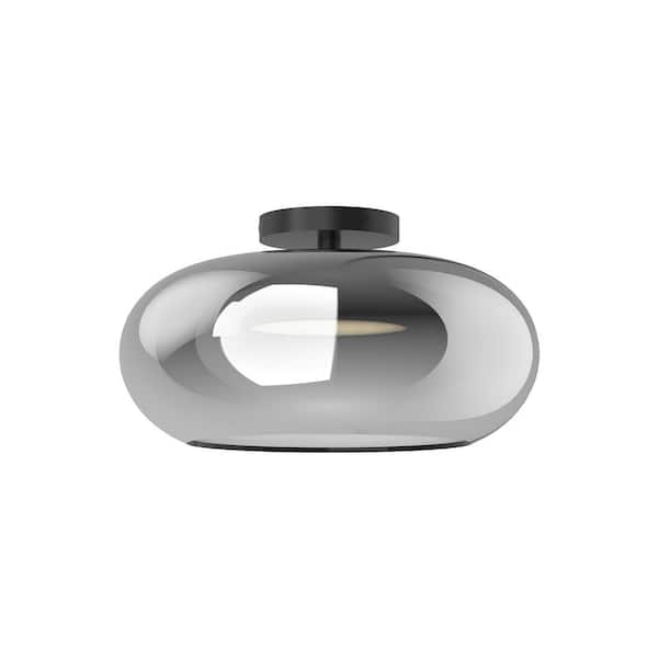 KUZCO Trinity 14 in. 1-Light 21-Watt Black/Chrome Integrated LED Semi-Flush Mount