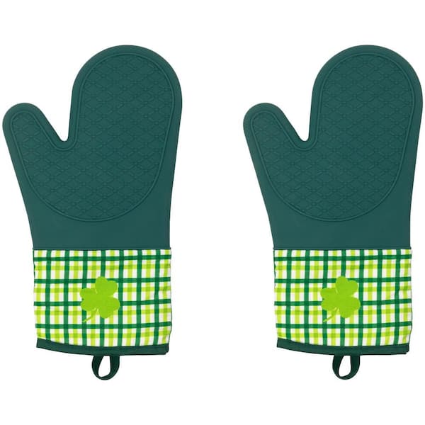 Plaid Shamrock St. Patrick's Day Kitchen Oven Mitts-12.5 in.-Green-Set of 2