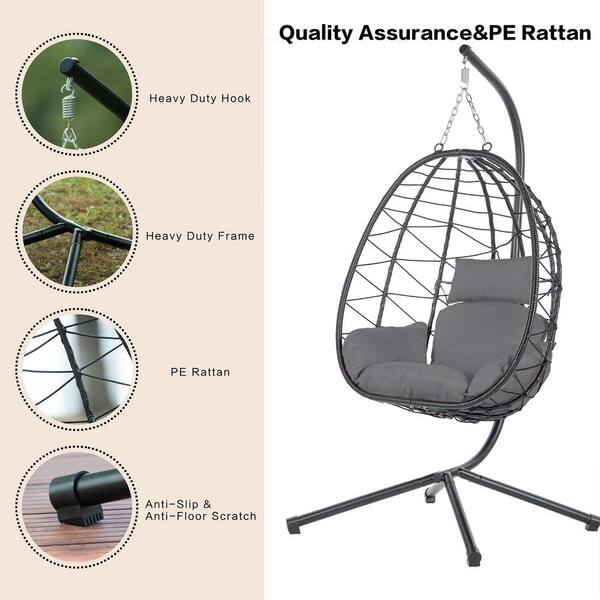 myhomore Outdoor Wicker Folding Hanging Chair, Rattan Patio Swing Hammock  Egg Chair with Cushion and Pillow EGGCH-WH - The Home Depot