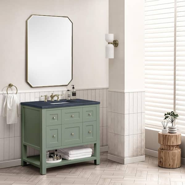 James Martin Vanities Breckenridge 36.0 in. W x 23.5 in. D x 34.2 in. H Bathroom Vanity in Smokey Celadon with Charcoal Soapstone Quartz Top
