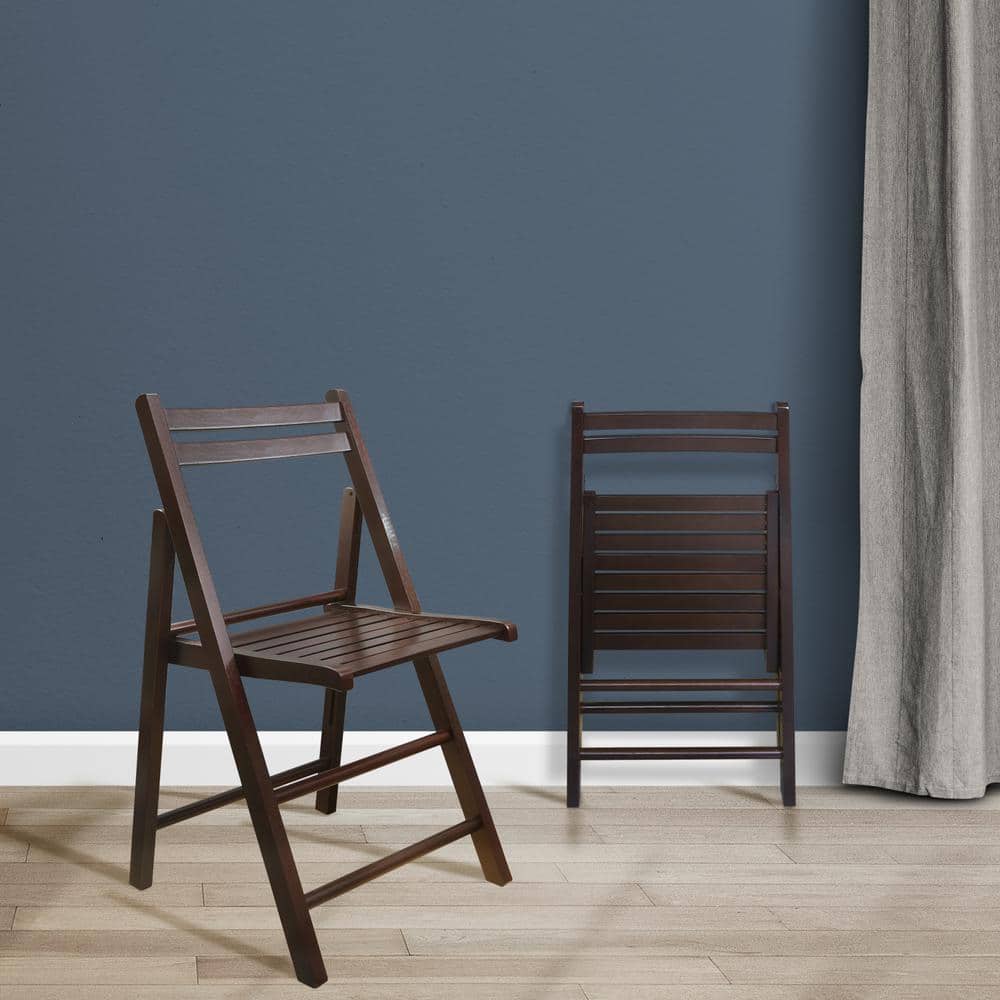 Espresso Rubberwood Foldable Armless Chairs Set of 2