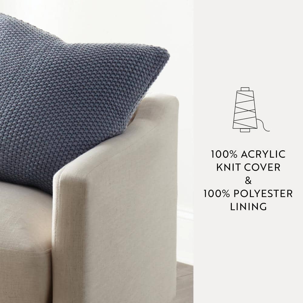 Blue Cotton Knit Square Throw Pillow