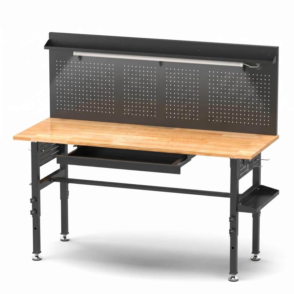 "60"" Workbench with Drawers, Solid Wood Top, 2000lb Capacity, Adjustable Height Garage Table with Power Outlet & LED Ligh" price history on PriceWatchPro