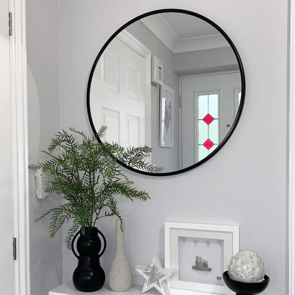 Black 20 in. W x 20 in. H Farmhose Round Metal Framed Wall Mirror price history on PriceWatchPro