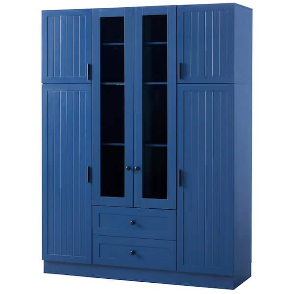 53.2in. W x 17.7in. D x 71in. H Ready to Assemble Freestanding Kitchen Cabinet Pantry in Blue with Pull-out Trays