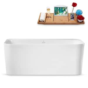 59 in. Acrylic Flatbottom Bathtub in Glossy White with Matte Black Drain