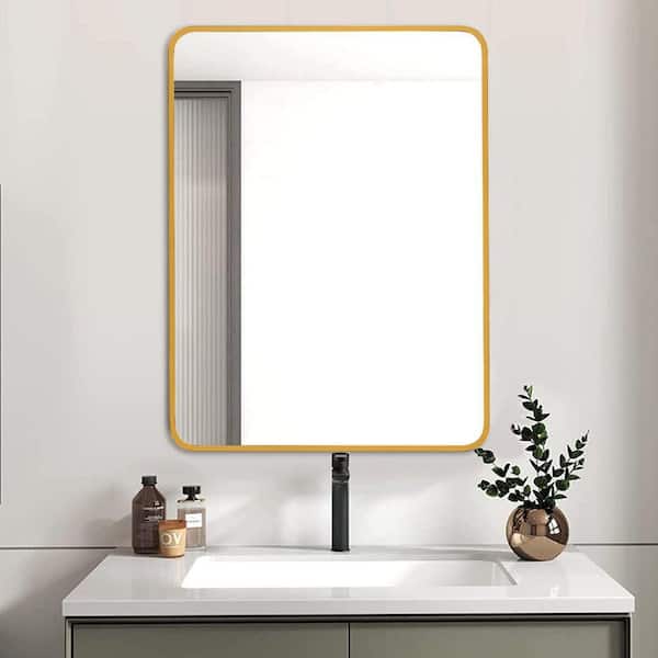 Gold 24.00 in. W x 32.00 in. H Classic Rectangle Aluminium Alloy Framed Wall Mirror