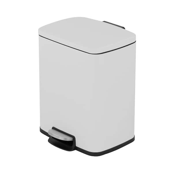 Innovaze 5.3 Gal. Stainless Steel Trash Can with Lid and Liner Bucket Stylish White Rectangle Step-On Metal Trash Can