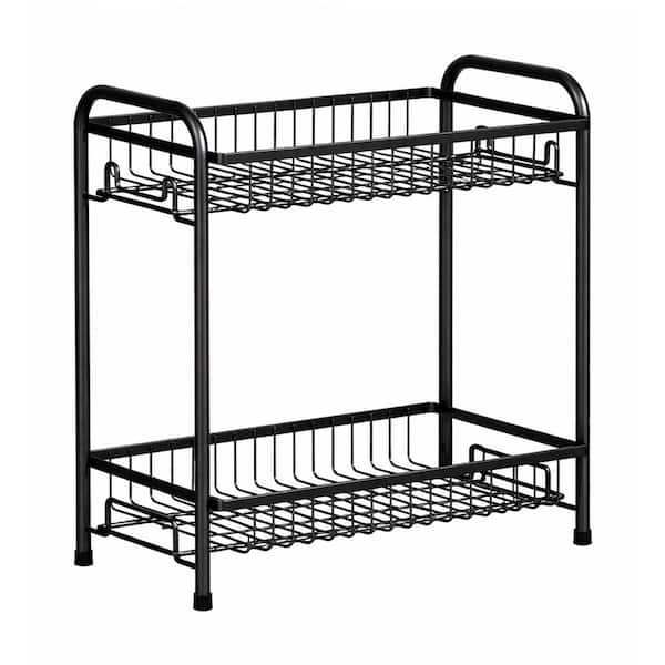 Drawer Organizer Black Countertop Spice Organizer with Raised Side Guards, Space Saving Kitchen Pantry Holder