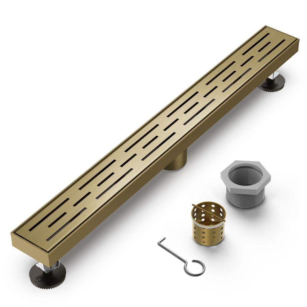 36 in. Linear Shower Drain, Brick Pattern 304 Stainless Steel Floor Drain with Hair Strainer in Brushed Gold price history on PriceWatchPro