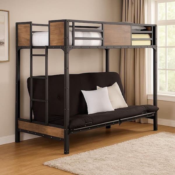 Black Twin Adjustable Bunk Bed with Metal Frame