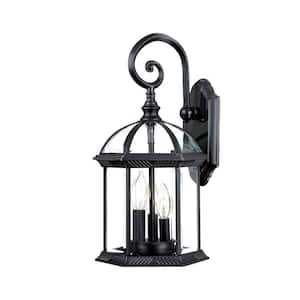Dover Collection 3-Light Matte Black Outdoor Wall Lantern Sconce