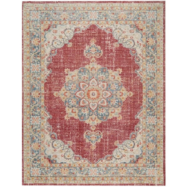 Century 2 x 3 Burgundy Red/Teal Medallion Pattern Area Rug for High Traffic Living Room Dining Room Bedroom