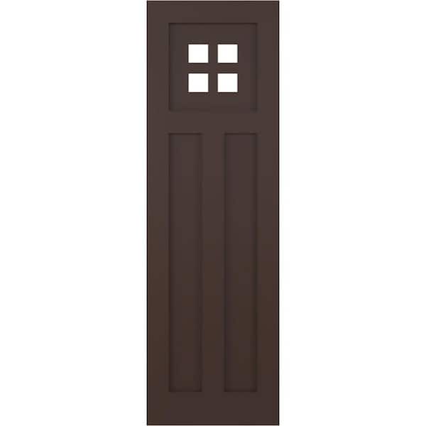 Ekena Millwork 12 in. x 30 in. True Fit PVC San Antonio Mission Style Fixed Mount Flat Panel Shutters Pair in Raisin Brown