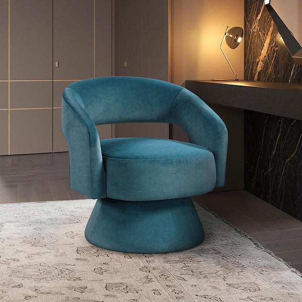 Lazzara Laurie Dark Teal Velvet Upholstery Swivel Arm Chair