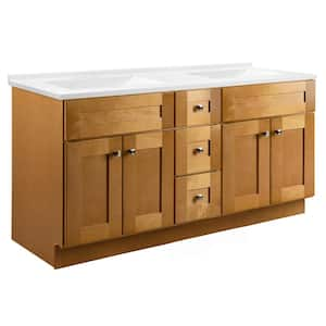 Brookings 61in.W Double Sinks Fully Assembled Bath Vanity in Modern Birch with White Cultured Marble Top