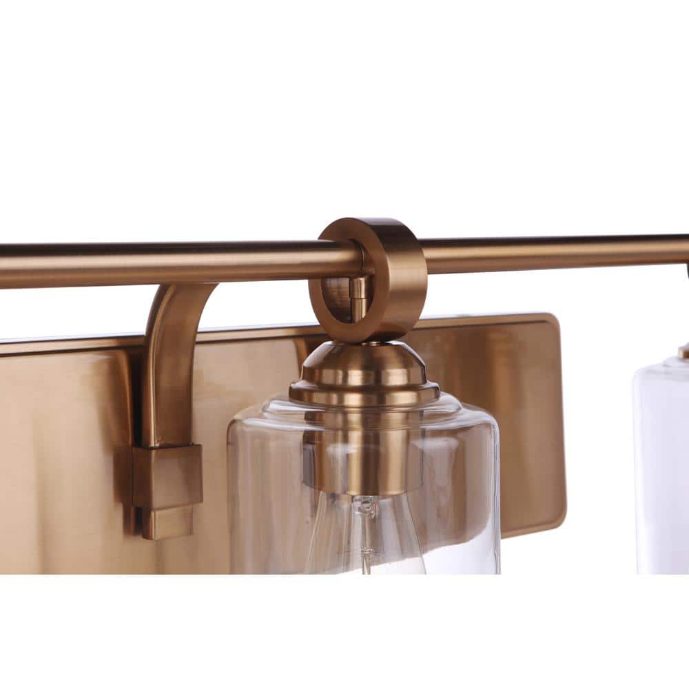 Romero Satin Brass 3-Light Vanity with Clear Glass Shades